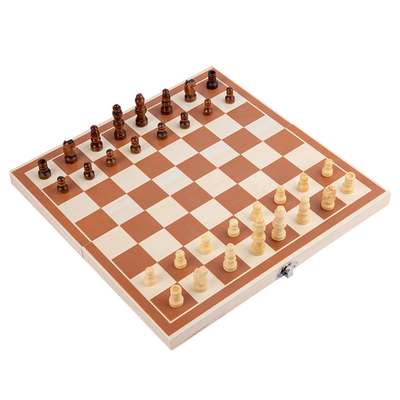 Wooden Patchwork High-end Chess Wooden Folding Children's Portable Chessboard Parent-Child Interactive Desktop Game Chess