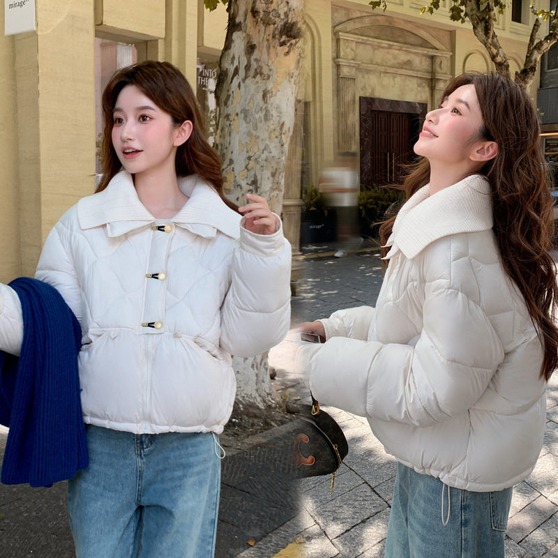 2025冬季新款聚酯棉服女韩版针织短款泡芙棉服保暖棉衣棉袄外套厚|undefined