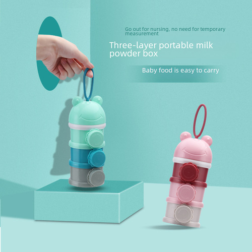 Portable travel baby formula canister with side-opening formula box, detachable three-layer formula compartment