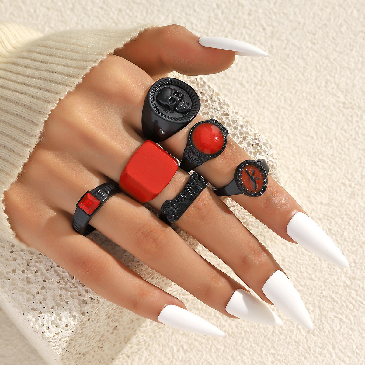 Europea y americana transfronteriza geométrica cristal 6-pieza anillo conjunto simple personalidad Moda aleación retro anillo conjunto