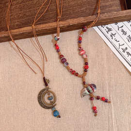 新中式复古星月串珠项链女时尚个性百搭网红毛衣链高级感新款配饰