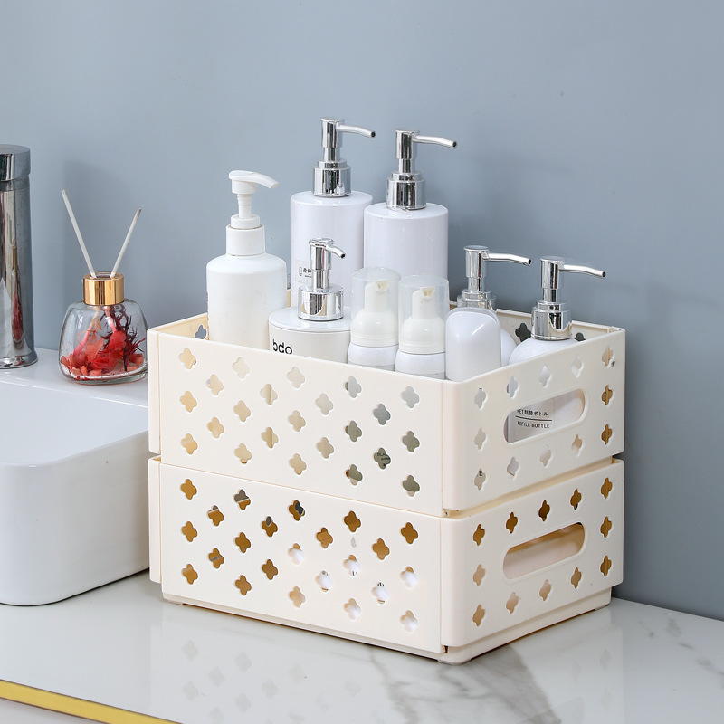 Cesta de almacenamiento plegable de aire crema de escritorio papelería caja de almacenamiento de cocina casera caja de almacenamiento de cosméticos