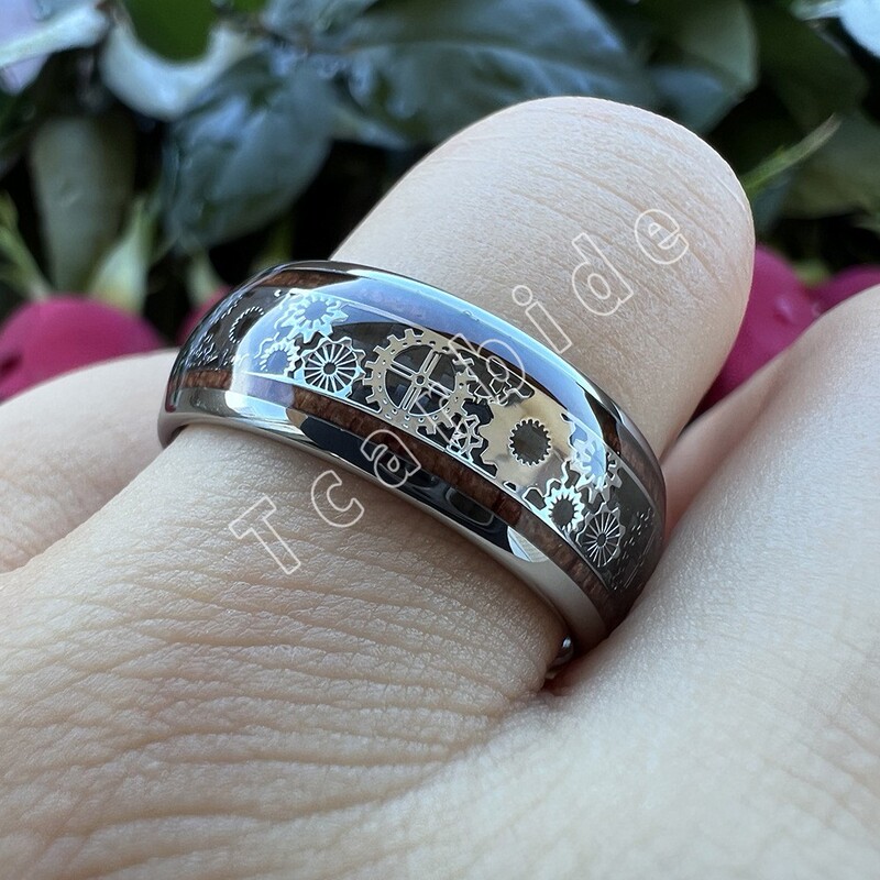 2023 European and American fashion niche personality 10MM three-line wood grain gear ring cross-border exclusive for source manufacturers