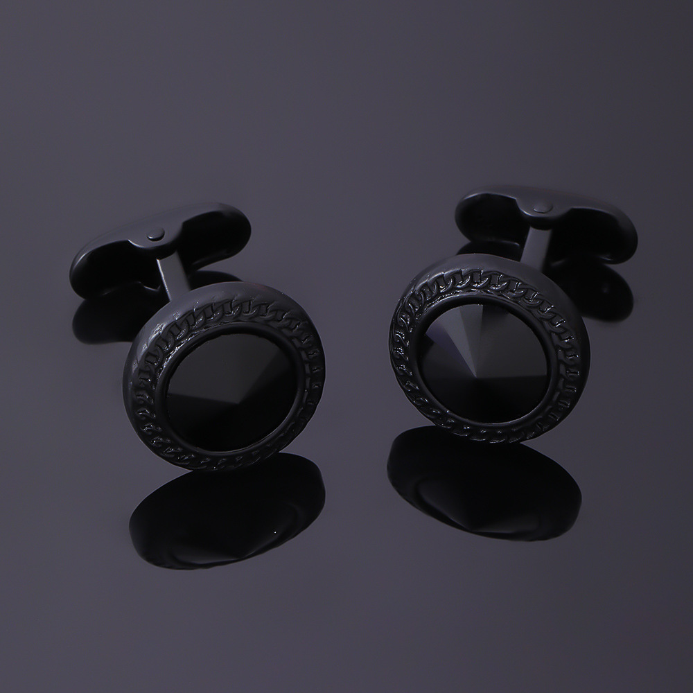 new round electroplated gun black diamond metal cufflinks men's French cuff nails_voghion.com