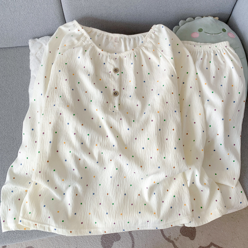 Wholesale Round Neck Cloud Cotton Pajamas for Women Autumn and Winter Women's Popular 2025 New Home Wear Long-Sleeved Pants Suit Wholesale Round Neck Cloud Cotton Pajamas for Women Autumn and Winter Women's Popular 2025 New Home Wear Long-Sleeved Pants Suit