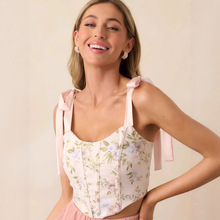 跨境外贸欧美女装亚马逊2025夏季碎花时尚系带性感吊带修身小背心