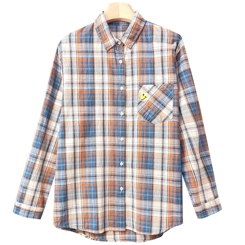 Factory direct plaid shirt women's long sleeve 2025 spring top temperament literary retro pure cotton casual shirt