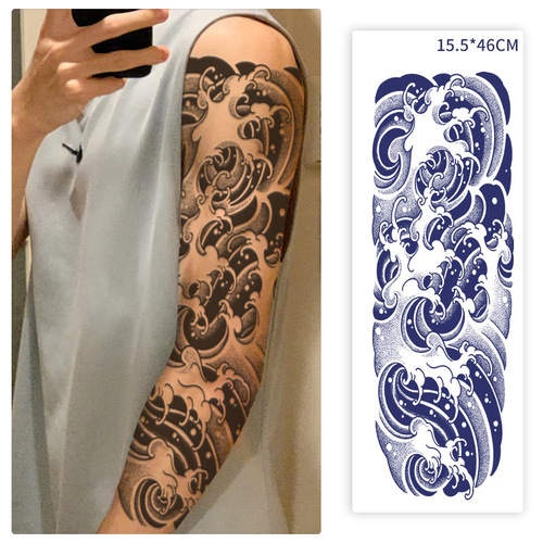 Semi-permanent juice herbal tattoo stickers for full arm, large flower arms, cherry blossom waves, flower legs, slowly developing color, non-reflective and waterproof