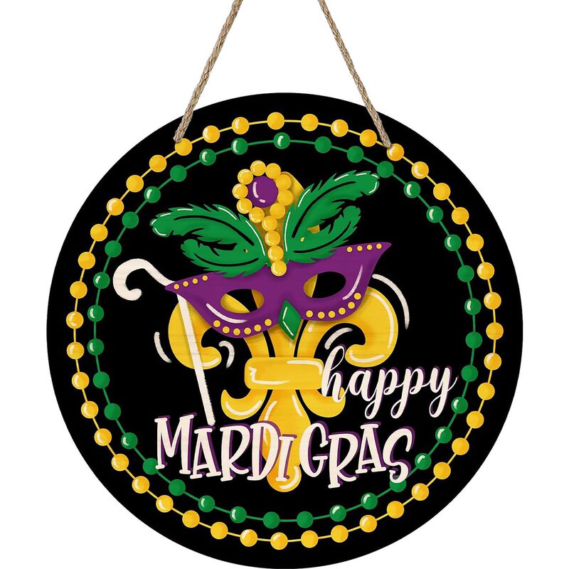 Cross-Border Happy Carnival Festival Sign Front Door Decoration Carnival Beads Mask Country Outdoor Porch Wooden Hanging Sign