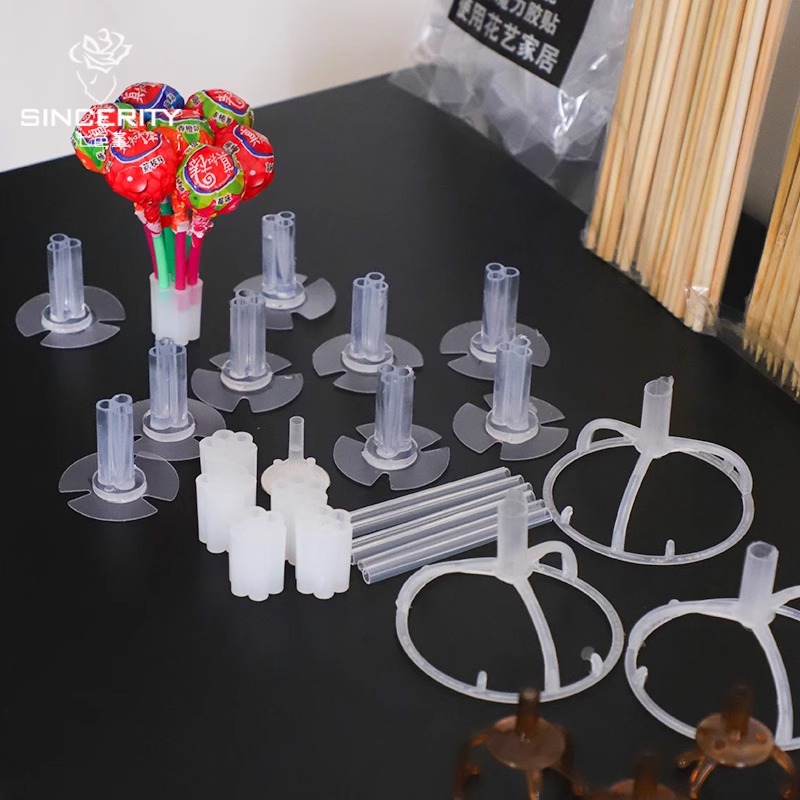 Arte floral de pensamiento de siete colores, soporte fijo universal, palo de bambú, pegamento de jack, bricolaje hecho a mano, ramo de bocadillos, material de embalaje de manzana