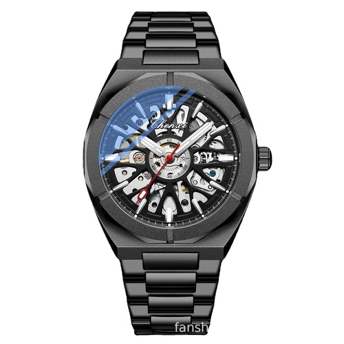 CHENXI/Morning Skeleton Men's Fully Automatic Mechanical Watch Cross-Border Luminous Waterproof Steel Band Mechanical Watch