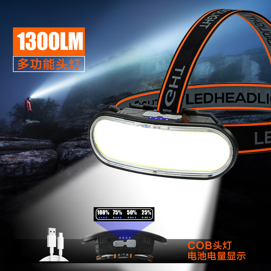 Transfronterizo doble fuente de luz luz alta luz remota linterna de cabeza al aire libre iluminación de pesca nocturna doméstica luz alta luz led faro