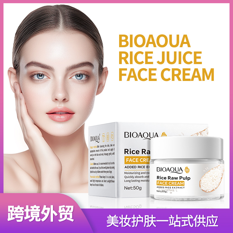 Cross-Border Spot Goods Facial Cream Bioaoua Moisturizing and Skin-Rejuvenating Refreshing and Soft Skin Rice Puree Facial Cream Factory Direct Sales