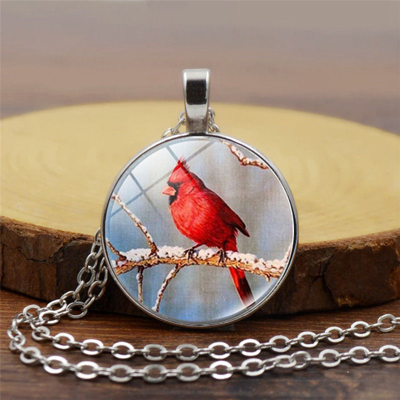 红衣主教鸟时光宝石吊坠项链女百搭跨境欧美时尚毛衣链饰品小礼物