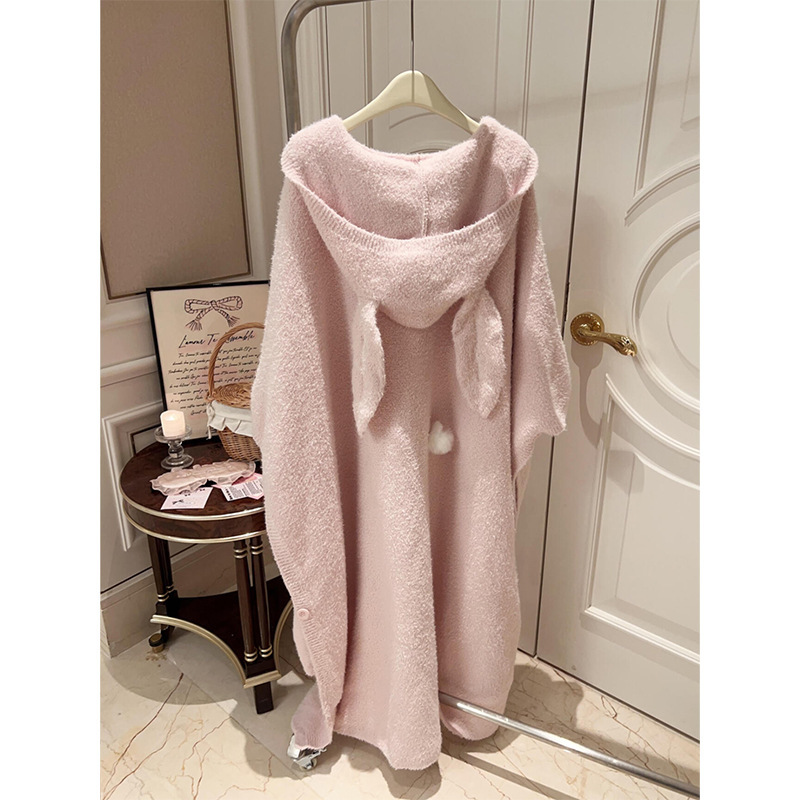 Sweet Girly Half-Velvet Rabbit Ears Nightgown for Women 2025 Autumn and Winter Large Size Loose Thickeneded Home Wear Pajamas