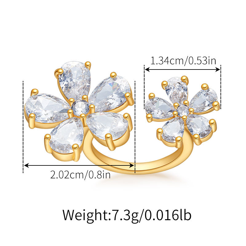 Women's Gender Inlay Design Copper 18K Gold Plated Inlay Flower Zircon Open Rings