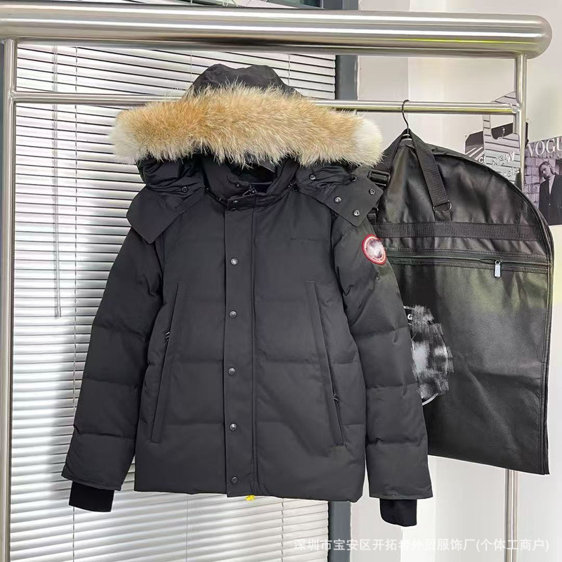Cross-border new high-end goose down jacket, unisex style, with a hood, faux fur collar, thickened for warmth, classic design, wholesale from the manufacturer