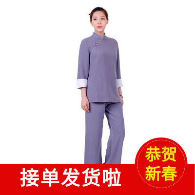 6125禅修瑜伽服棉麻套裝運動寬松大碼女裝太極服新品2019春太極服
