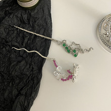 新中式立體液態唯美蝴蝶粉色珍珠發簪復古設計發釵高級感個性簪子
