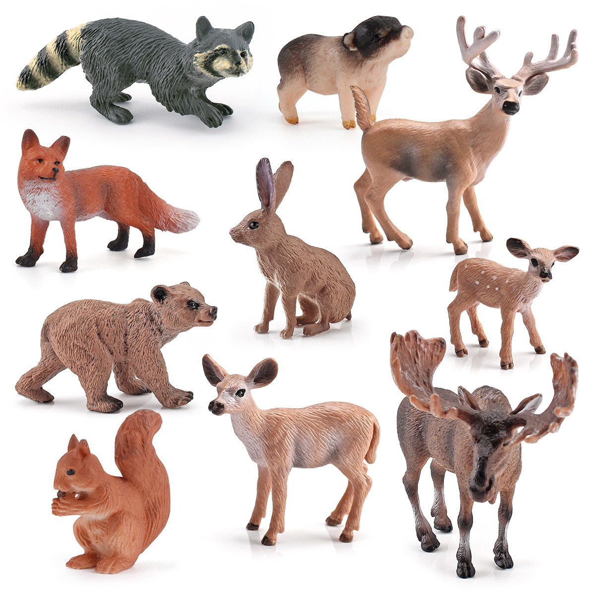 Transfronteriza simulación macho alces ardilla mapache cola blanca ciervos oso marrón conejo modelo bosque animal escritorio adornos estáticos