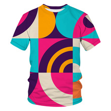 跨境 夏季男士街頭個性圓領抽象短袖 3D數碼印花 美式藝術塗鴉T恤