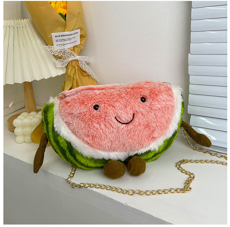Children's fruit coin purse, plush toy, cute watermelon chain crossbody bag, hand-held pillow, girl cartoon single-shoulder bag undefined