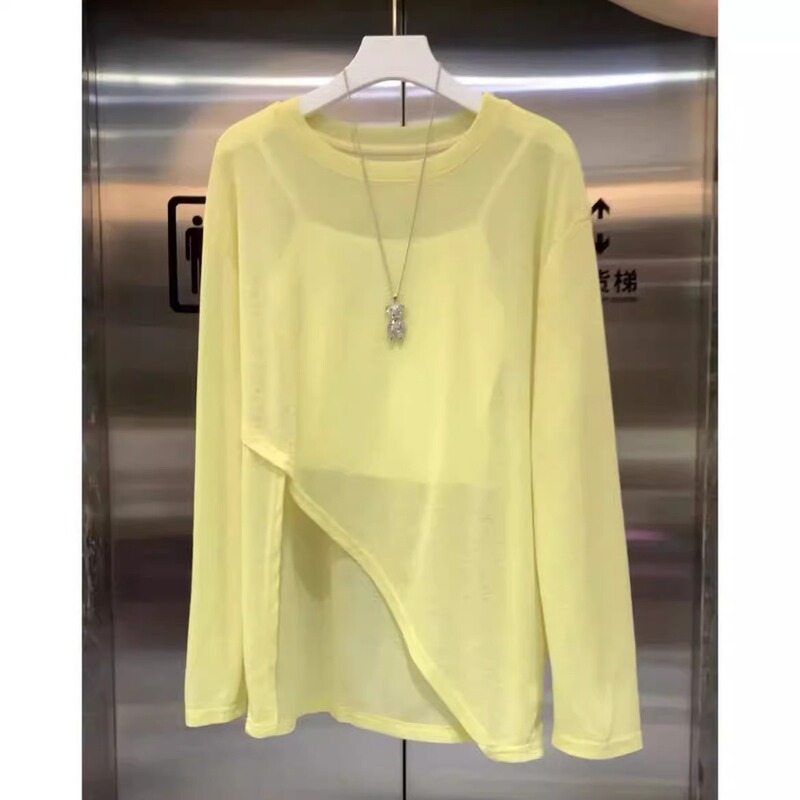 Summer Ice Silk Cool Thin Slit Long-Sleeved Sun Protection Shirt for Women Irregular Fashionable Loose Blouse Top Summer Ice Silk Cool Thin Slit Long-Sleeved Sun Protection Shirt for Women Irregular Fashionable Loose Blouse Top