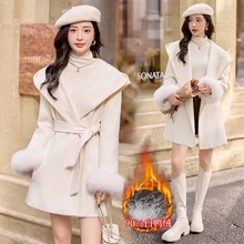 纯欲风羽绒服女新款2025冬装时尚连帽拼接90白鸭绒大衣配狐狸毛袖