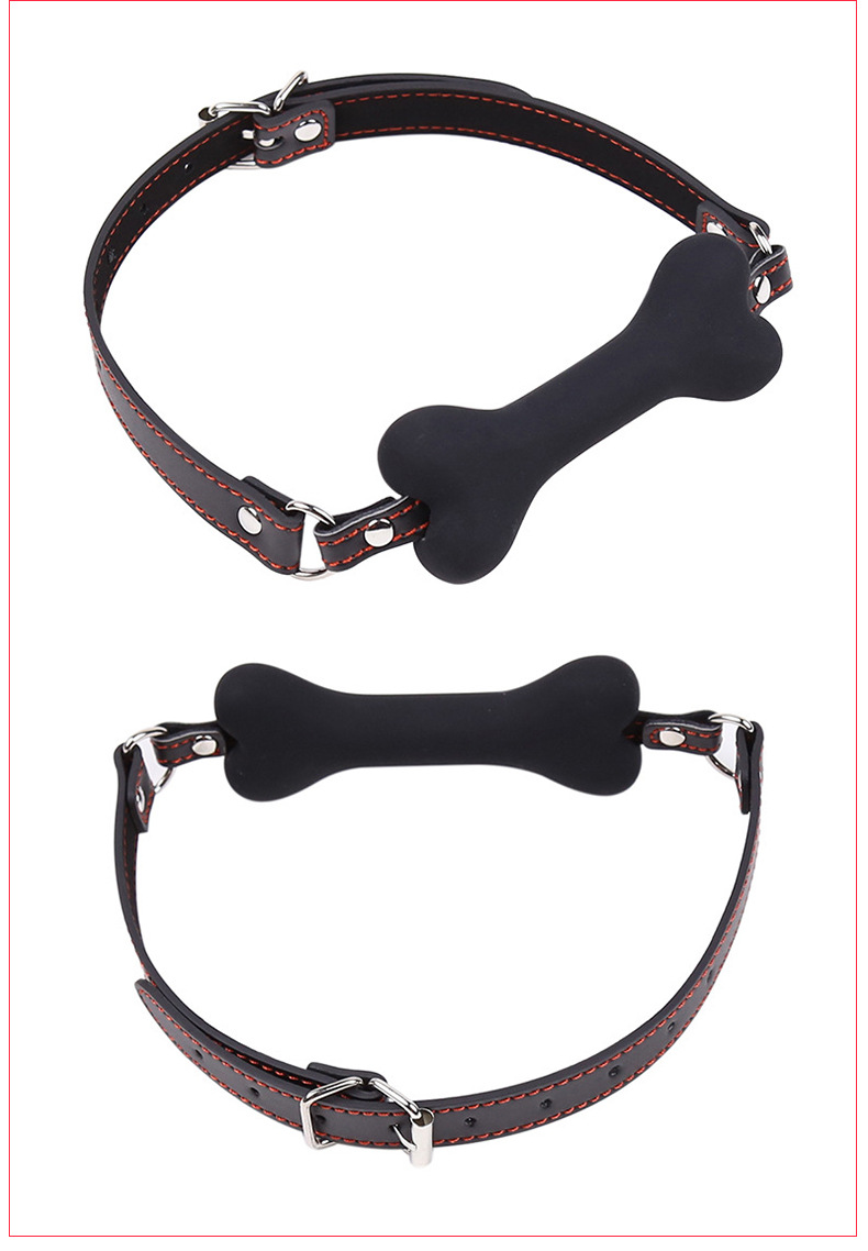 Silicone Leather Bondage Mouth Gag with Dog Bone Design, Black Adult Couple Restraint Accessory — detail image 5