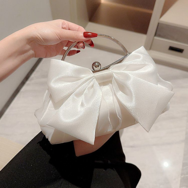 法式仙女褶皱百搭蝴蝶结夹子宴会包丝绸饺子云朵手拿斜挎包旗袍包