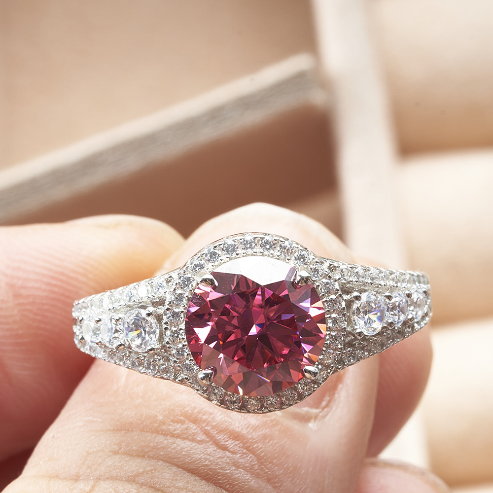2 quilates 8mm anillo de piedra rosa s925 plata esterlina joyería fabricantes de anillo de piedra de color de piedra de piedra de color