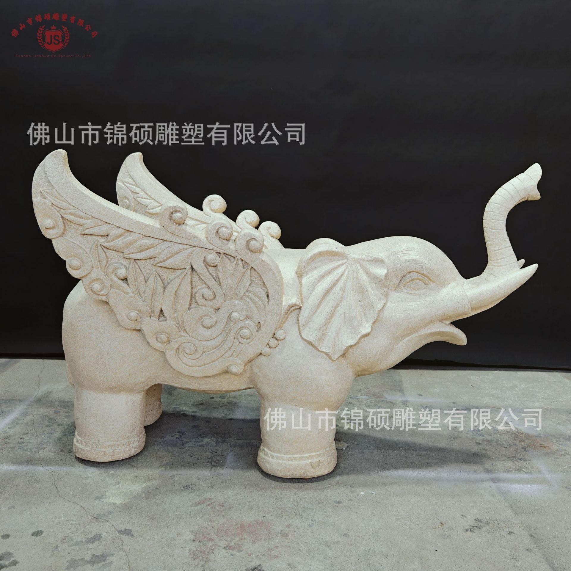 人造砂岩动物飞象招财转运摆件 别墅大门玻璃钢人造石大象雕塑