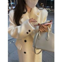 奶白色毛呢外套女韩版温柔加厚夹棉呢子大衣感冬季中长款正版