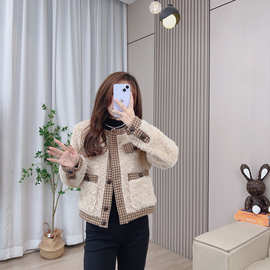 小香风短款羊剪绒外套女冬季新款加绒加厚设计感宽松百搭时尚上衣