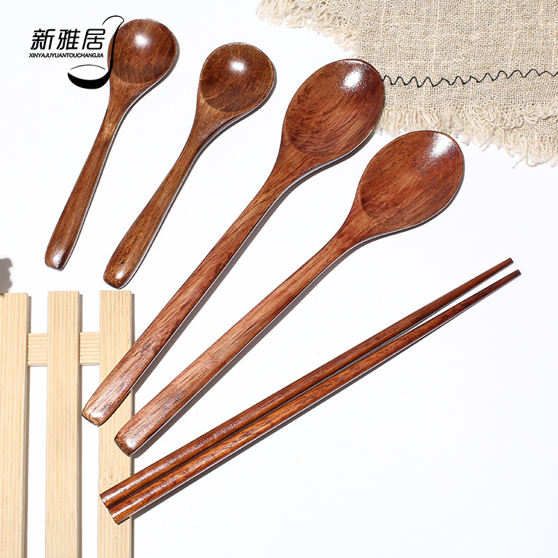 창조적 인 일본 나무 숟가락 젓가락 두 조각 세트 긴 손잡이 커플 학생 성인 휴대용 숟가락 젓가락 식기