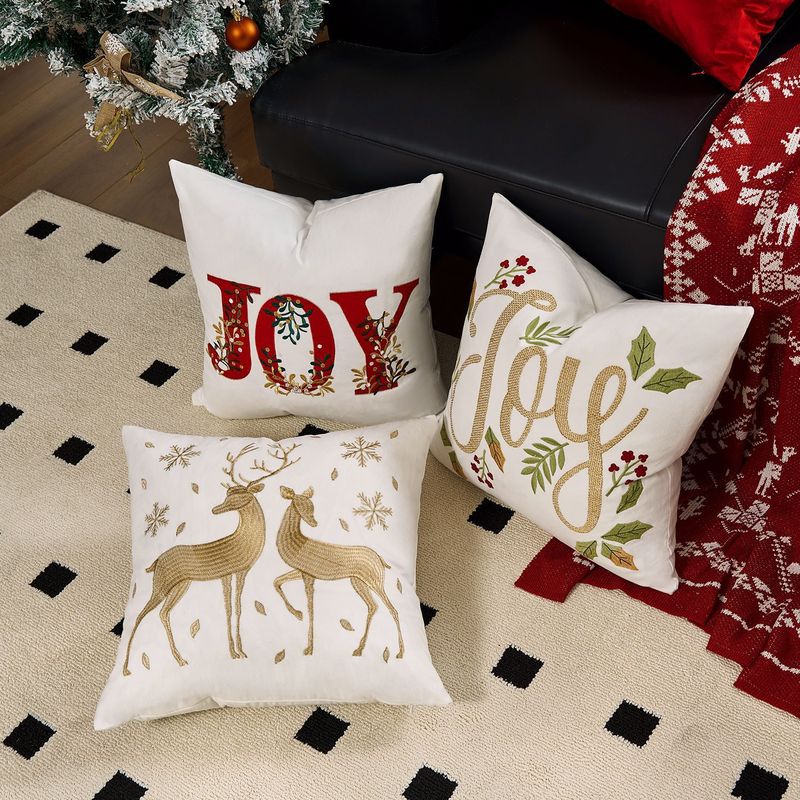 ヘラジカのクリスマスツリーブロンズ枕カバー、秋冬スノーフレーク刺繍クッションカバー45*45、クロスボーダーホットセール|undefined