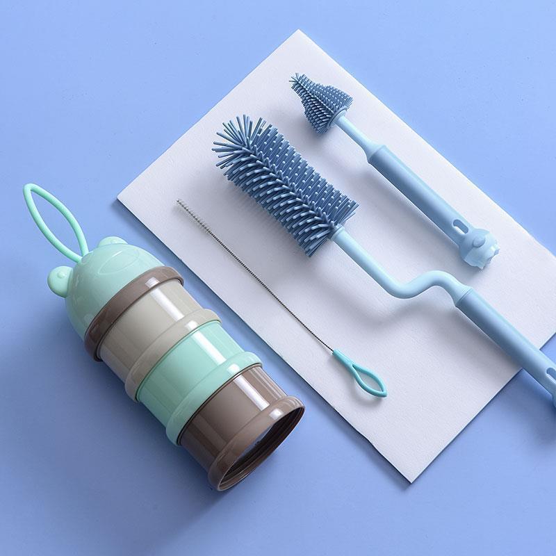 Azul (set de cepillo de botella de 3 piezas) + botella de leche ☆