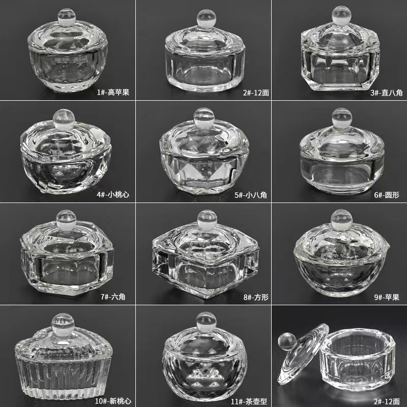 Taza de cristal especial con cubierta de uñas, taza de cristal de forma especial, taza de cristal líquido de uñas octagonal