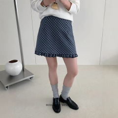 8.16 韩版复古木耳边格纹高腰半身裙女2025早秋季新款短裙26721
