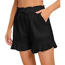 S 77690 Linen High Waist Ruffle Three-point Shorts �������