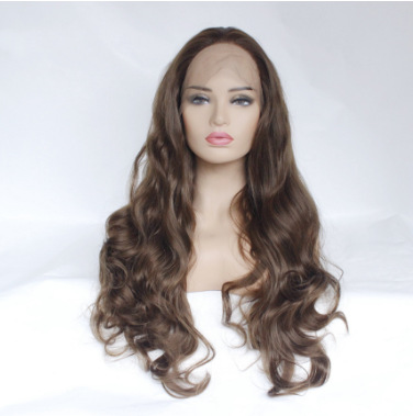 Fibra química delantera encaje medio gancho de mano cubierta de cabeza europea y americana de moda ondas largas pelucas de cabello rizado seda de alta temperatura LW0169