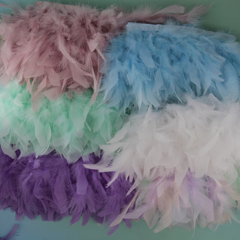 Factory wholesale fire piece cloth with turkey feather feather tear piece color feather cloth edge stage performance clothing accessories