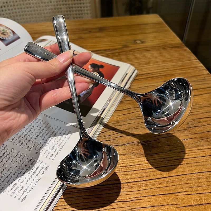 304 cuchara de sopa de acero inoxidable cuchara espesada mango largo cabeza grande cáscara de sopa Hotel hogar cocina traje cuchara olla caliente