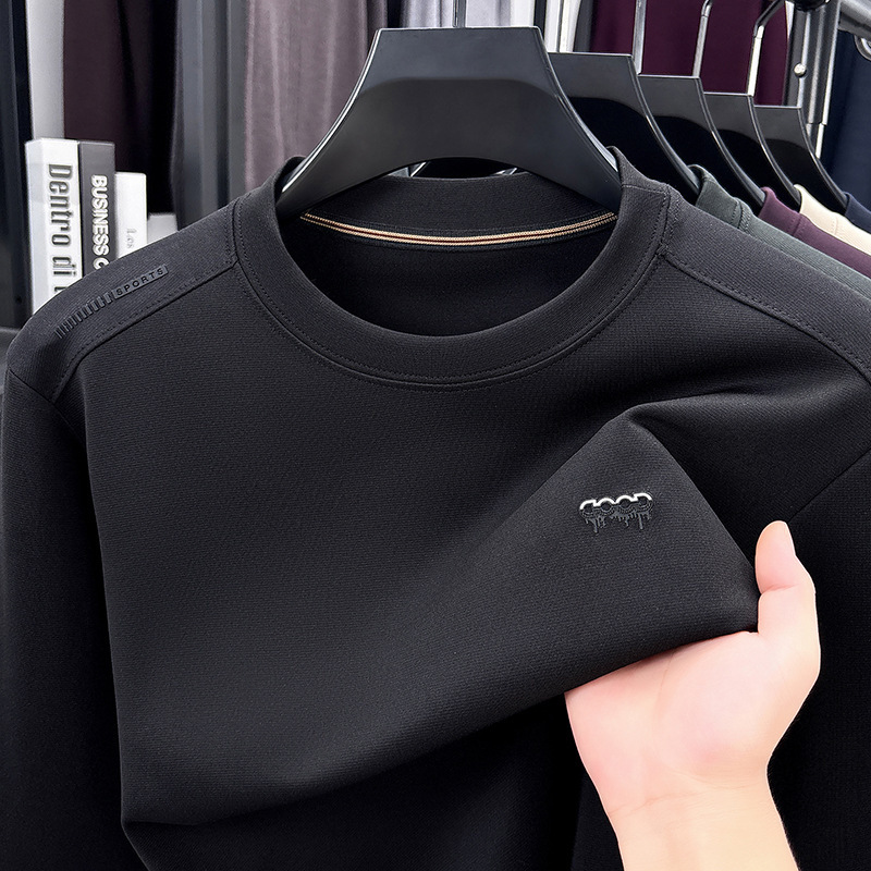 2026 New Spring and Autumn Men's Pullover Crew Neck Sweatshirt, Air Layer Casual Long Sleeve T-Shirt, Base Shirt