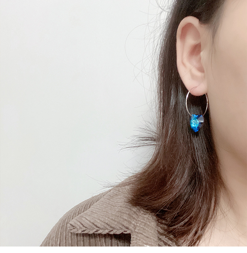 Fashion Heart Shape Sterling Silver Plating Artificial Crystal Earrings 1 Pair