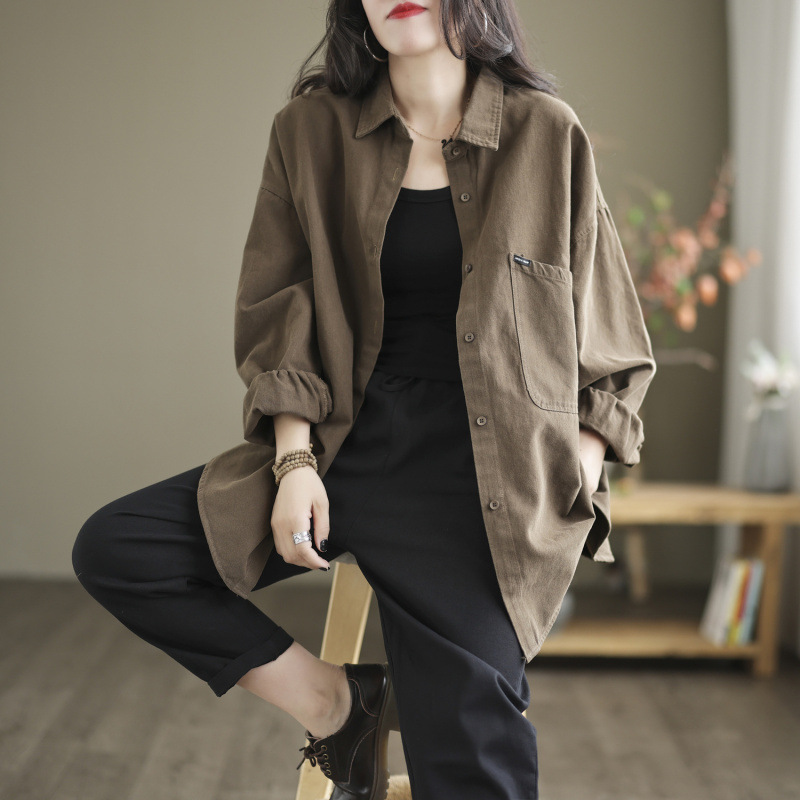 High-Quality Pure Twill Cotton Shirt Women's Jacket Top Casual Shirt