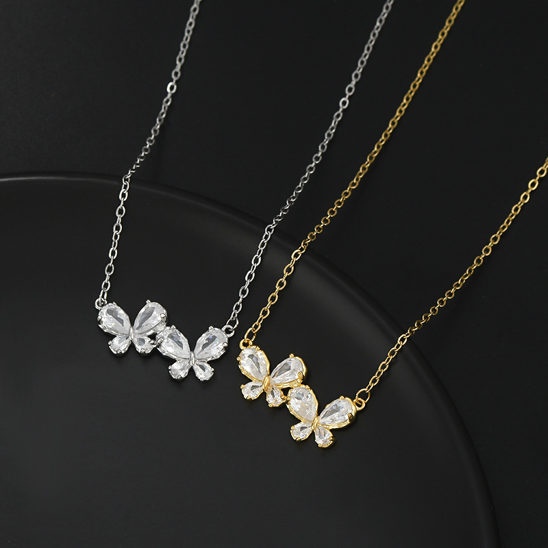 Le Cuivre Style Simple Brillant Incruster Papillon Zircon Collier display picture 1