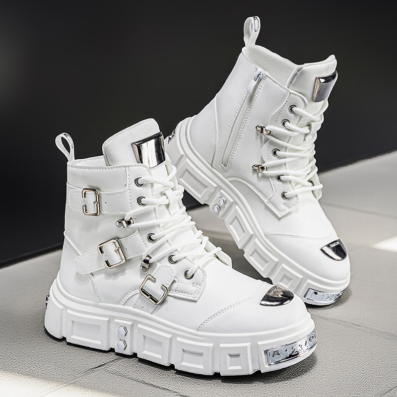 Thick-soled men's Martin boots, spring and autumn workwear short boots, trendy European and American style, unique and cool street biker boots, high-top men's shoes