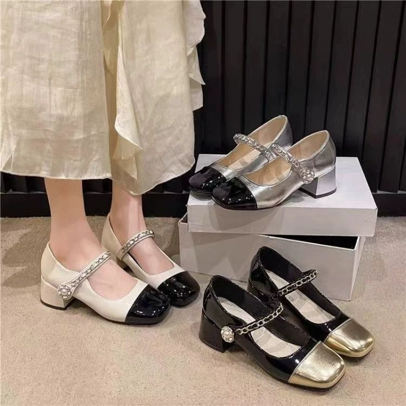 Женские туфли Мэри Джейн, универсальный и нежный стиль, весна-лето 2025, новая французская модель, небольшой ароматный стиль, толстый и средний каблук, балетки.