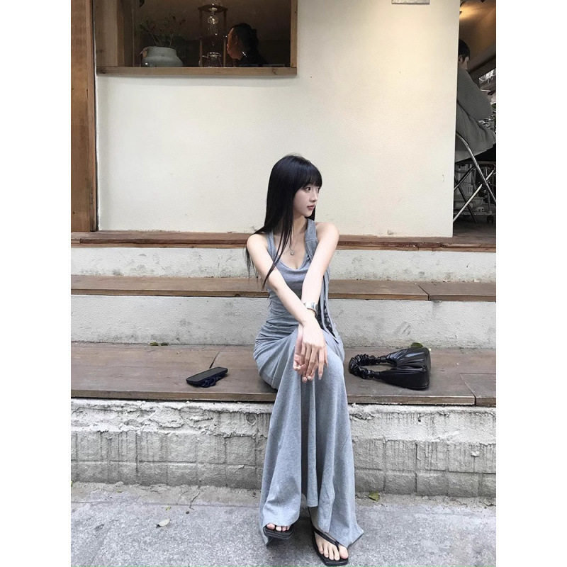 Unique and Beautiful Niche Non-Colliding Purple Sleeveless Halterneck Suspender Long Skirt Dress for Women Summer 2025 New Style